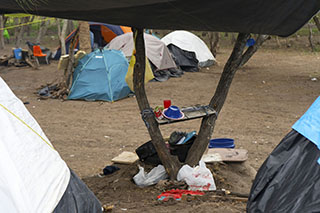 Make-shift table at the tent city, Matamoros, Mexico