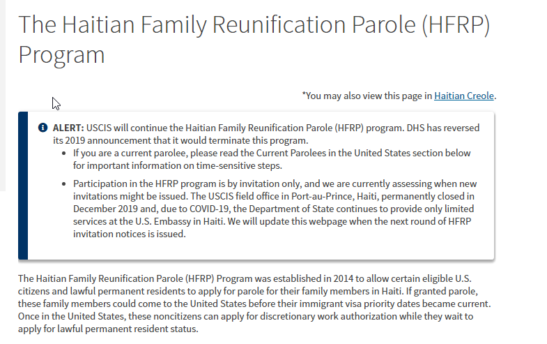 Screenshot of USCIS Website